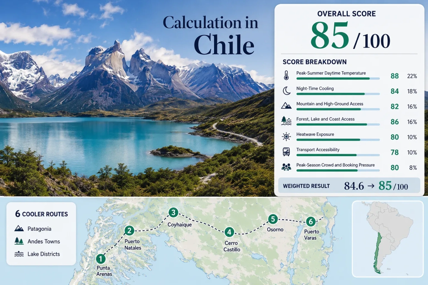 Chile for southern cooldowns features stunning Patagonian landscapes, lakes, and Andes towns perfect for cooler getaway experiences.