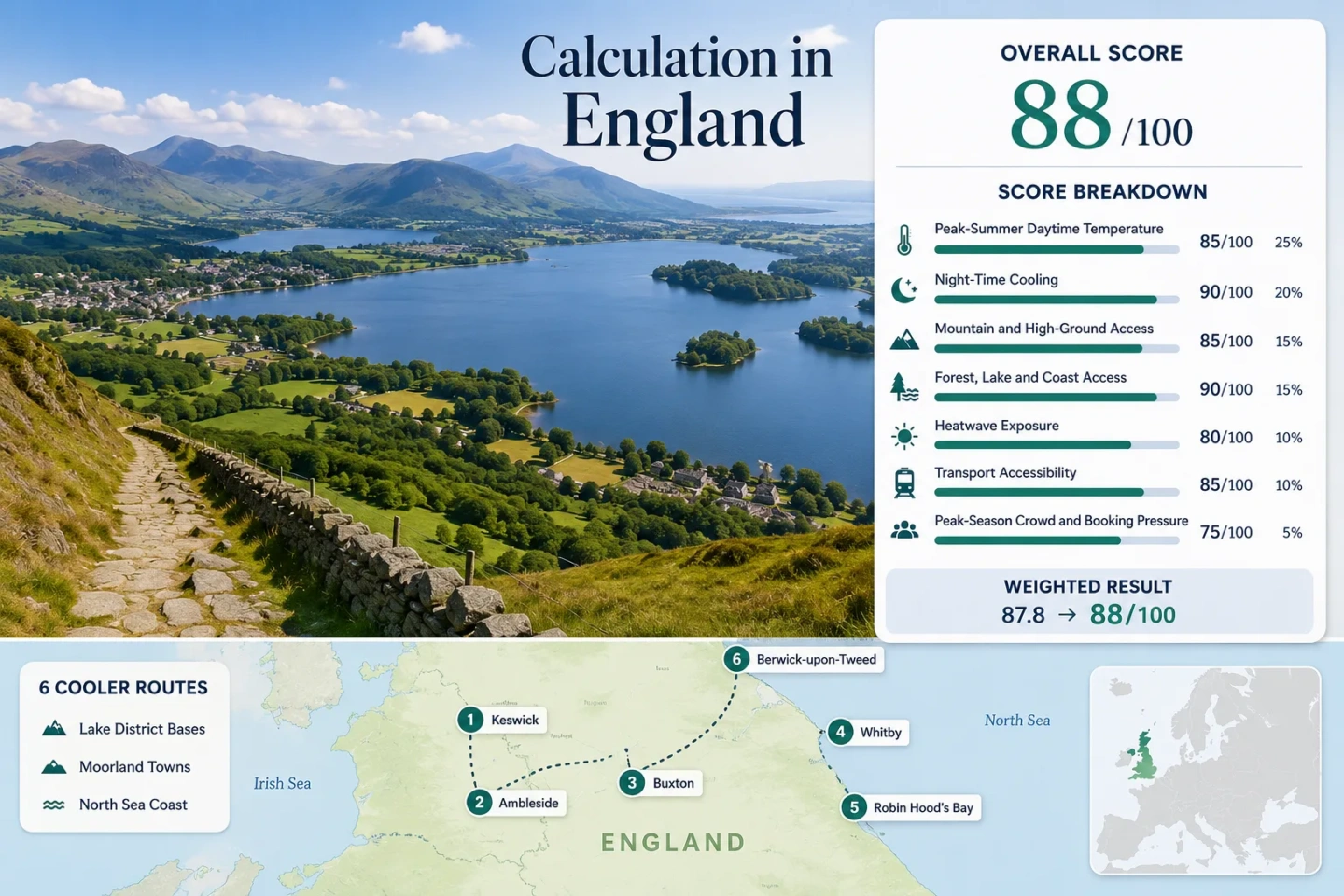 England for mild summer routes showcasing scenic lakes, charming moorland towns, and breezy coastal landscapes ideal for leisurely travel.