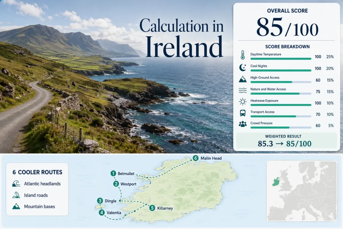 Ireland soft summer weather is perfect for exploring Atlantic towns, lush green roads, and enjoying cooler breaks in scenic landscapes.