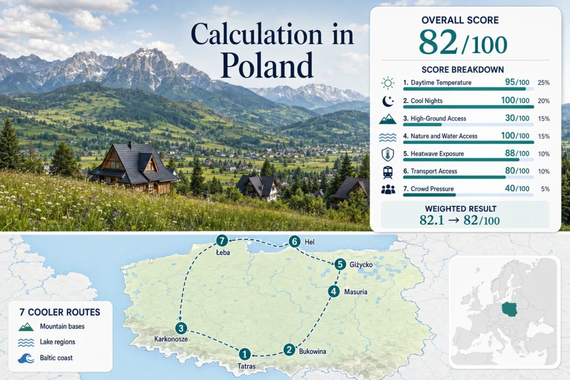 Poland in cooler summer mode shown with scenic Tatra towns, lake districts, and Baltic air, perfect for a refreshing summer escape.