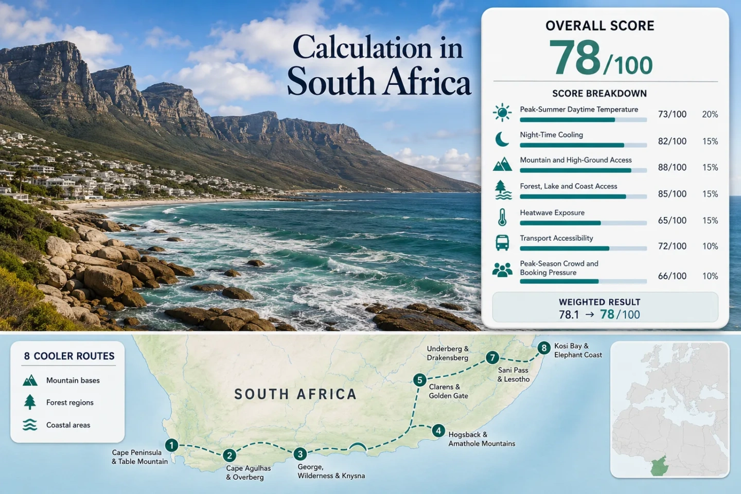 South Africa mild-season routes showcase scenic mountain regions, coastal air, and cooler landscapes perfect for travel during the shoulder season.
