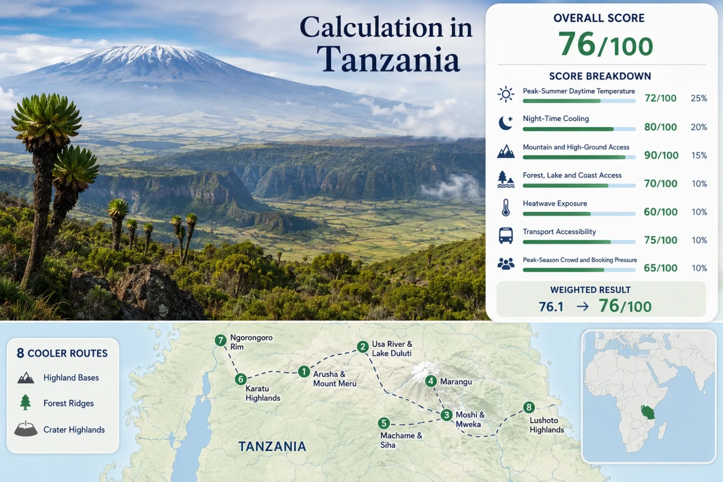 Tanzania beyond coastal heat showcases lush highlands, volcanic craters, and mountain towns, highlighting diverse landscapes in northern Tanzania.